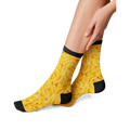 Close-up flatlay showcasing the detailed mac and cheese print on the Mac & Cheese 360 socks.