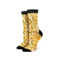 Lifestyle shot of a person wearing Alfredo Pasta socks, showing them from the ankles down.