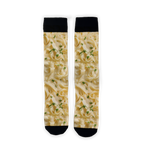 Close-up detail shot highlighting the Alfredo Pasta print on the socks.