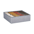 Grey fabric sock organizer with 24 individual compartments.  Perfect for storing and organizing socks of various colors.