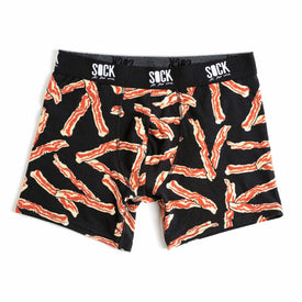 mens's novelty bacon strips socks in orange and white marbling pattern.   