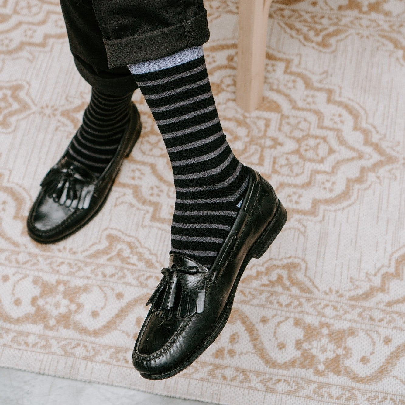A flat-lay of Sailor Stripe Bamboo socks in a coordinated palette showing the stripe pattern across colorways. [lf]