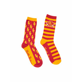 harry potter gryffindor socks: red and gold socks with lightning bolts and crest. crew length, suitable for men and women.   