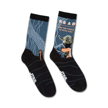 novelty crew socks featuring yoda and the slogan 'read...and the force is with you'.   