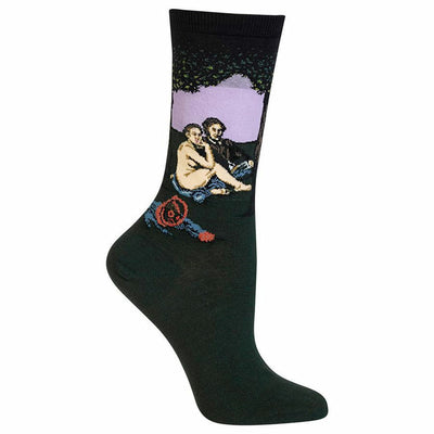 manet's luncheon on the grass art & literature themed womens black novelty crew socks