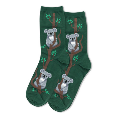 climbing koala koala themed womens green novelty crew socks