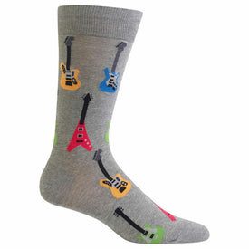 electric guitars music themed mens grey novelty crew socks