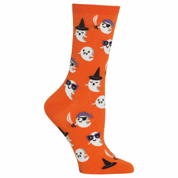 cute ghost halloween themed womens orange novelty crew socks