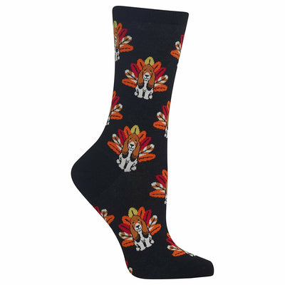 turkey dog thanksgiving themed womens black novelty crew socks