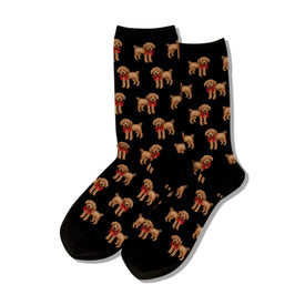 poodles and bows christmas themed womens black novelty crew socks