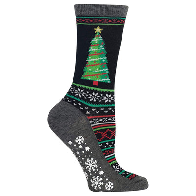 christmas tree christmas themed womens black novelty crew socks