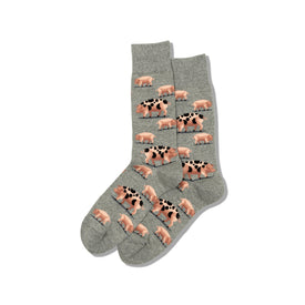 spotted pig pig themed mens grey novelty crew socks