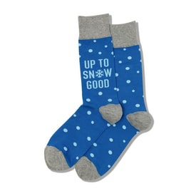 up to snow good christmas themed mens blue novelty crew socks