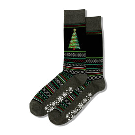 christmas tree non-skid slipper christmas themed mens black novelty crew socks