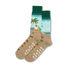 surfing santa non-skid slipper christmas themed mens green novelty crew socks
