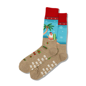 surfing santa non-skid slipper christmas themed mens red novelty crew socks