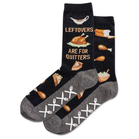 leftovers are for quitters thanksgiving themed womens black novelty crew socks