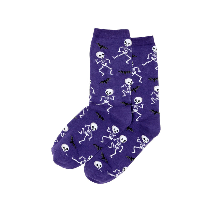 dancing skeletons halloween themed womens purple novelty crew socks }}