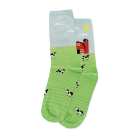 farm scene farm themed womens green novelty crew socks