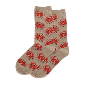 crabs crab themed womens beige novelty crew socks