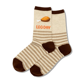 leg day thanksgiving themed womens beige novelty crew socks