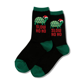 slow ho ho christmas themed womens black novelty crew socks
