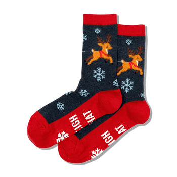 sleigh what non-skid slipper christmas themed womens blue novelty crew socks