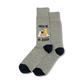 knish me jewish themed mens grey novelty crew socks