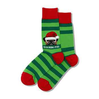 bah humpug christmas themed mens green novelty crew socks