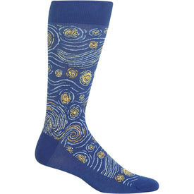 starry night mash up art & literature themed mens blue novelty crew socks
