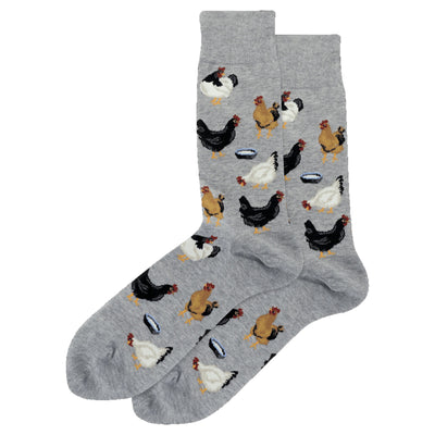 feeding chickens chicken themed mens grey novelty crew socks