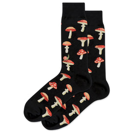 mushrooms fungi themed mens black novelty crew socks