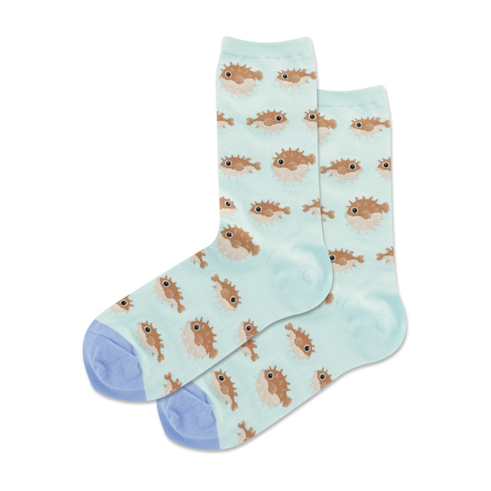 pufferfish pufferfish themed womens blue novelty crew socks }}