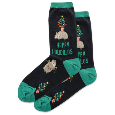 happy holidillos christmas themed womens black novelty crew 0