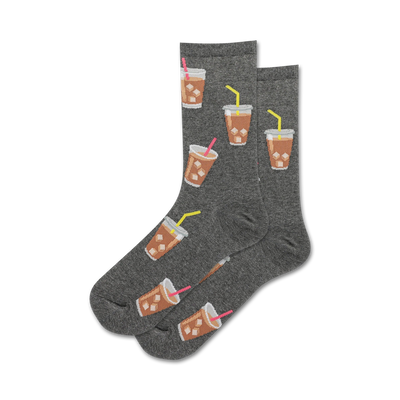 iced coffee coffee themed womens  grey novelty crew socks