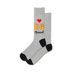 meowied wedding themed mens  grey novelty crew socks