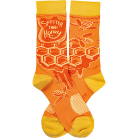 sweeter than honey words themed womens orange novelty crew socks