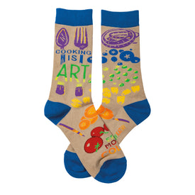cooking is art cooking themed mens & womens unisex beige novelty crew socks