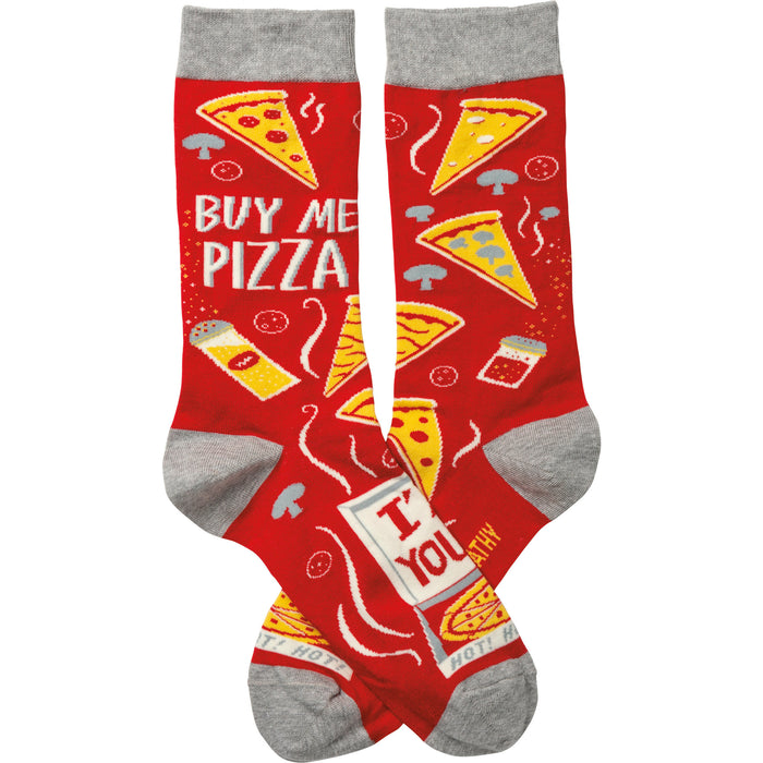 buy me pizza pizza themed mens & womens unisex red novelty crew socks }}