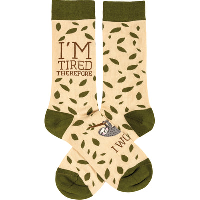 sloth i'm tired sloth themed womens beige novelty crew socks