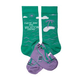 these are my vacation socks travel themed womens green novelty crew socks