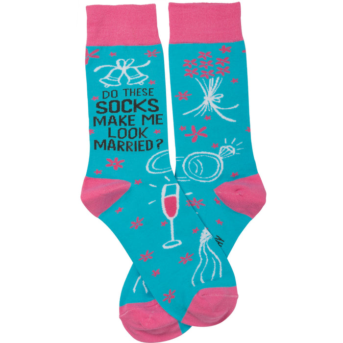 do these socks make me look married wedding themed womens blue novelty crew socks }}