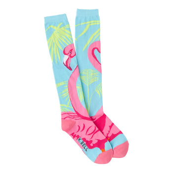 flamingo flamingo themed womens blue novelty knee high socks