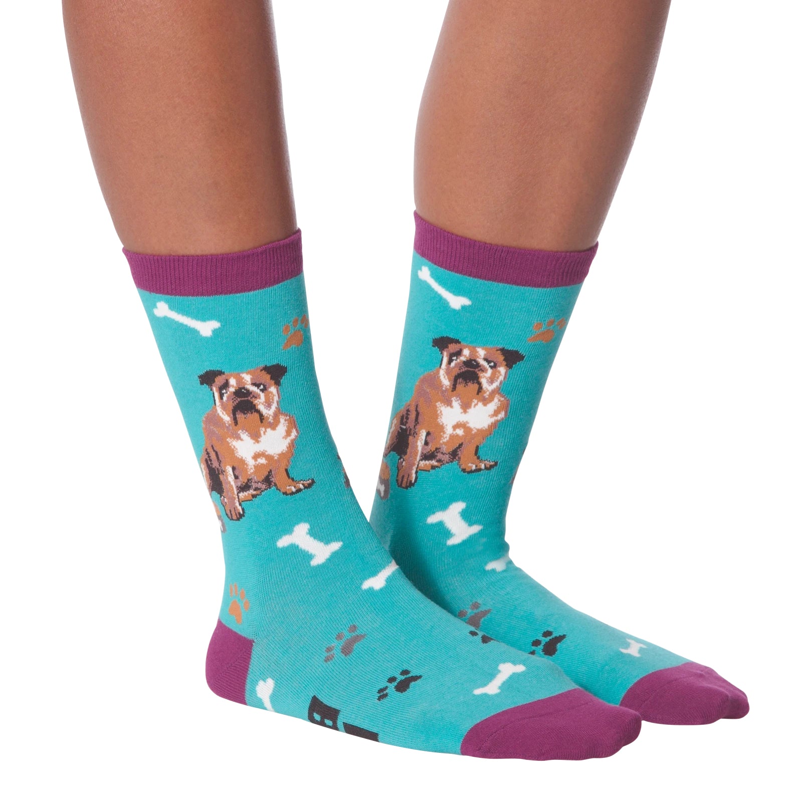 Another lifestyle shot of the socks, showing the design from the front.