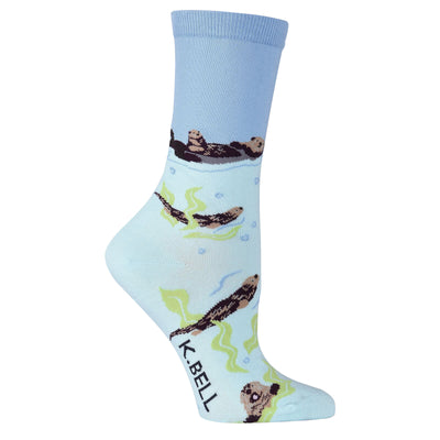 otters otter themed womens blue novelty crew socks