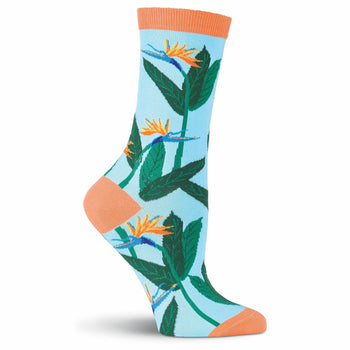 birds of paradise botanical themed womens orange novelty crew socks