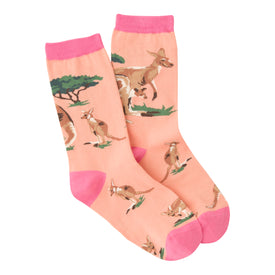 kangaroo animal themed womens pink novelty crew socks