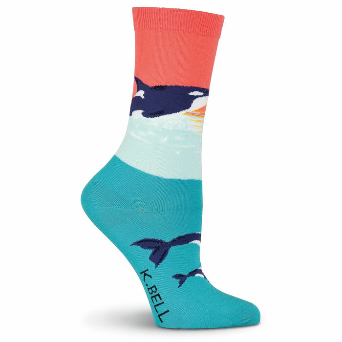 orca whale whale themed womens blue novelty crew socks