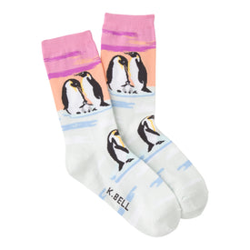 penguin family sea life themed womens blue novelty crew socks