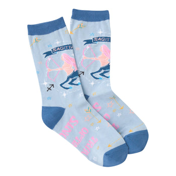 sagittarius word zodiac themed womens blue novelty crew socks